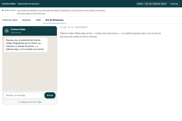 Conversación con el bot de WhatsApp de un restaurante de ejemplo