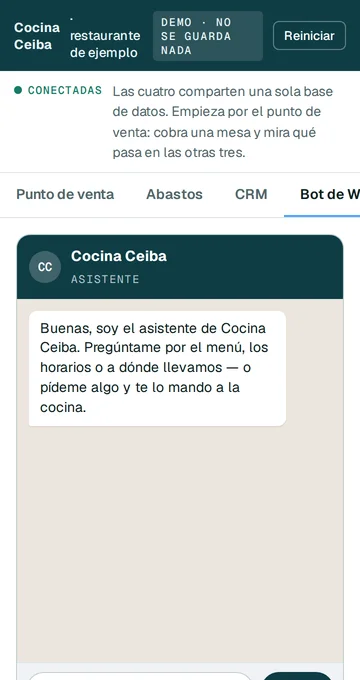 Bot de WhatsApp del restaurante de ejemplo en un teléfono